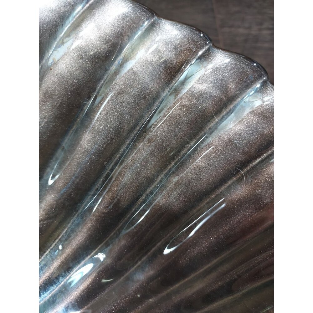 Bowl Akcam Gold Leaf Turkish Glass Holiday 13" x 12" x 3" Clear Silver Back - Picture 13 of 13